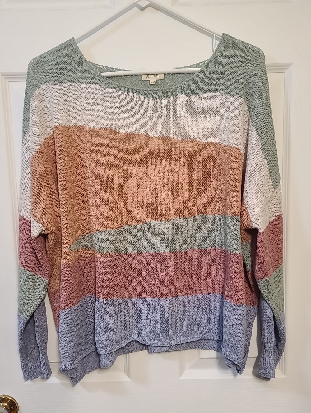 Pastel Colour Block Stripe Slouchy Wide Neck Top